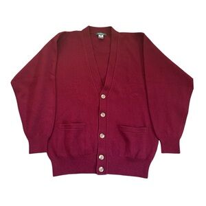 Vintage Giordano Burgundy 100% Lambswool Cardigan Grandpa Sweater 90s Grunge M
